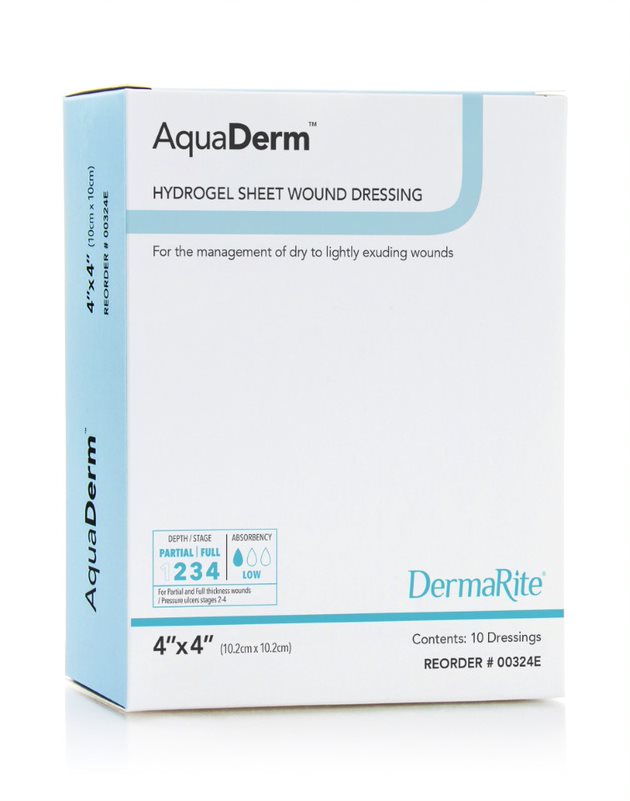 AquaDerm Hydrogel Sheet Wound Dressing, 4" x 4" (Box of 10)