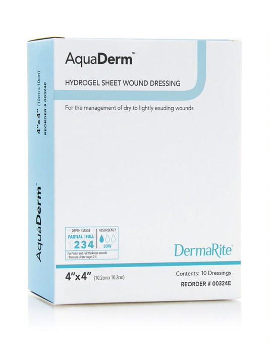 AquaDerm Hydrogel Sheet Wound Dressing, 4" x 4" (Box of 10)