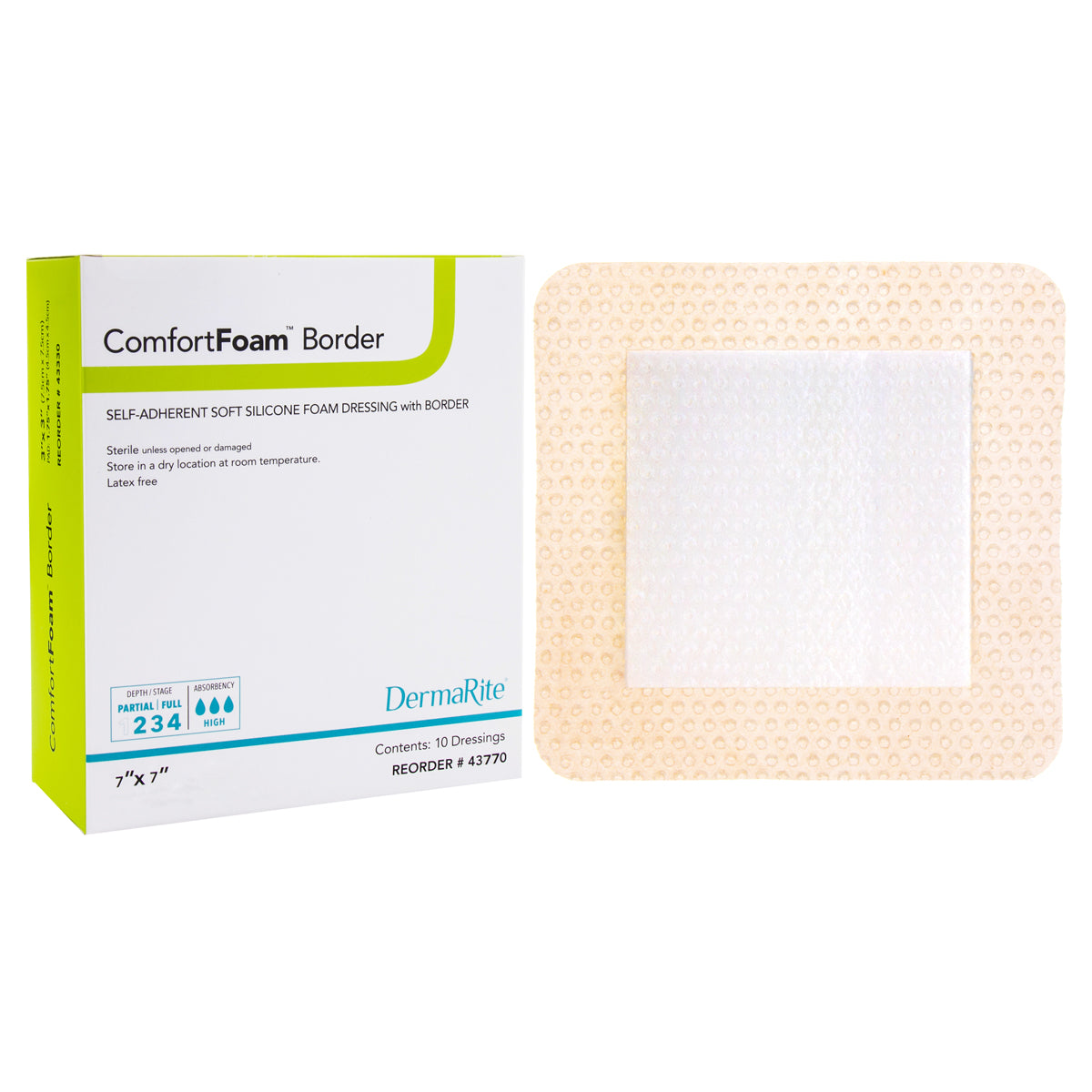 ComfortFoam Border Foam Wound Dressing with Soft Silicone Adhesive, 7" x 7" (Box of 5)
