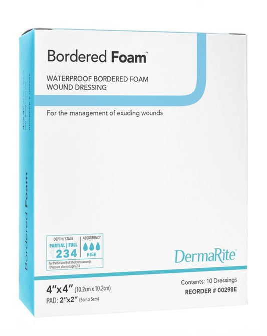 Bordered Foam Waterproof Wound Dressing, 4" x 4"