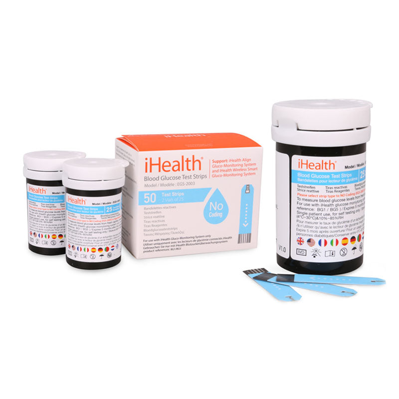 iHealth Blood Glucose Test Strips-No Code (Box of 50)