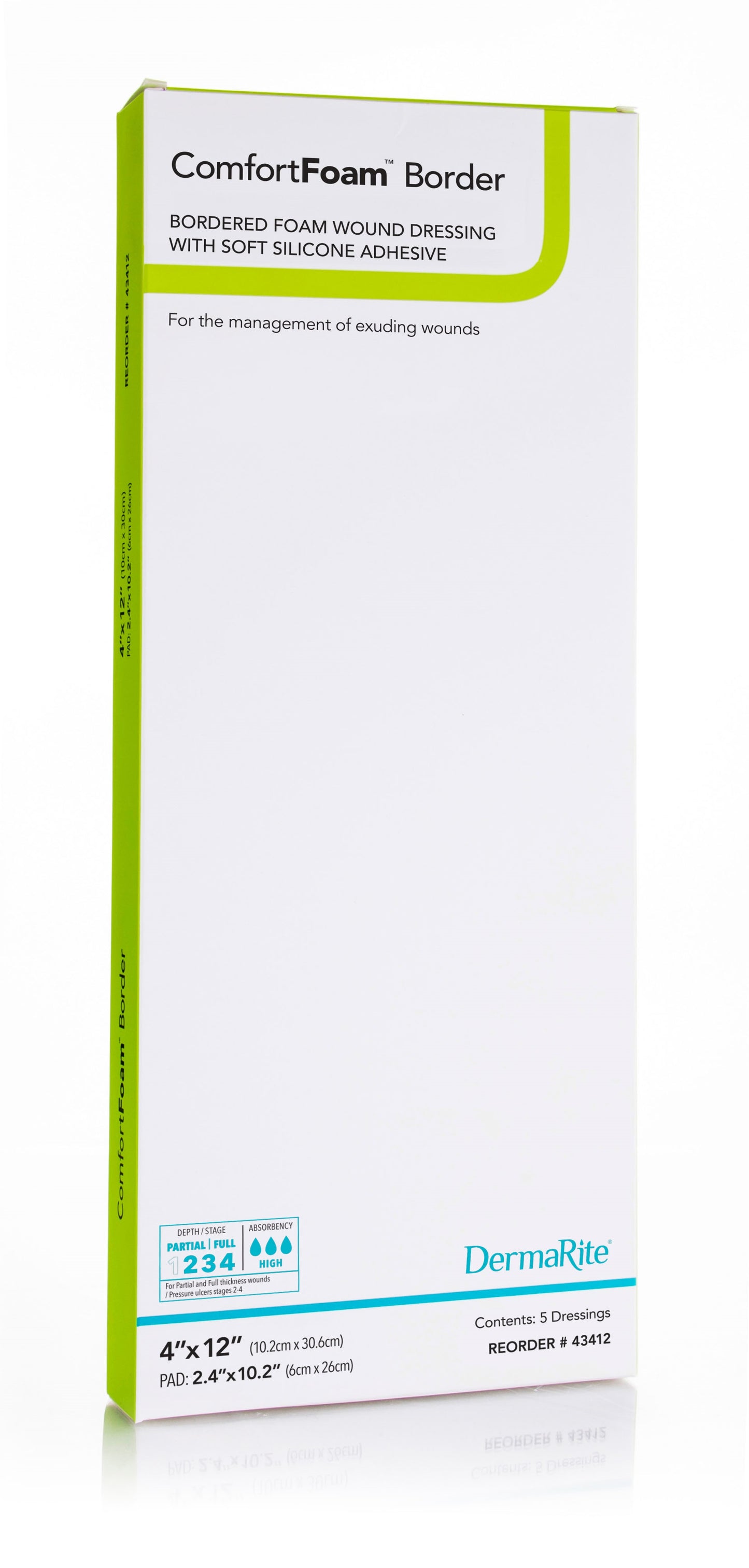 ComfortFoam Silicone Foam Border Dressing, 4" x 12" (Box of 5)