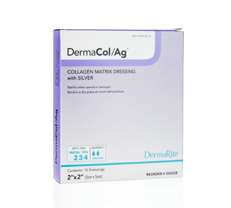 DermaCol Ag Collagen Matrix Wound Dressing with Silver, 2" x 2"