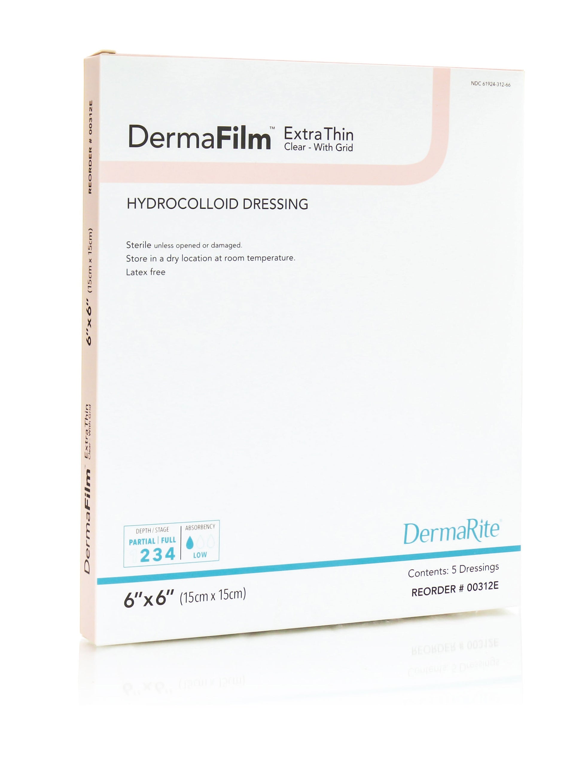 DermaFilm Hydrocolloid X-Thin Wound Dressing with Grid, 6" x 6" (Box of 5)