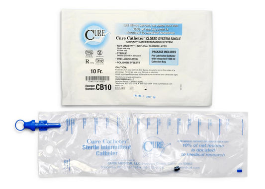 Cure Catheter Single, Closed System, Unisex, Straight Tip, 10 FR (Case of 100)