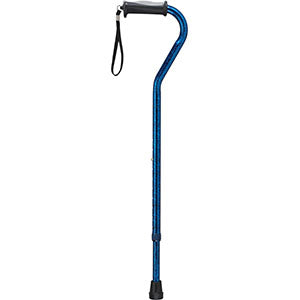 Blue Crackle Design Offset Handle Cane with Gel Grip (Case of 6)
