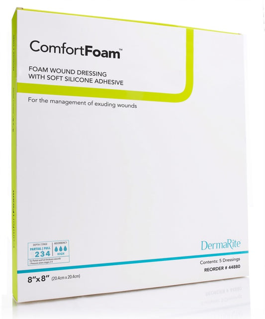 ComfortFoam No Border Silicone Foam Wound Dressing, 8" x 8" (Box of 5)