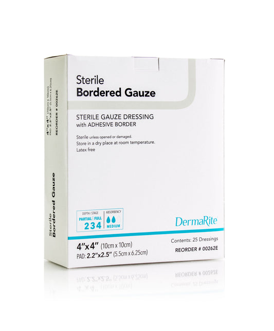 DermaRite Sterile Border Gauze Dressing, 4" x 4"