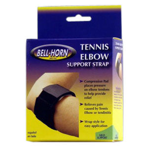 Bell-Horn Tennis Elbow Support Strap, Universal, Up to 17-1/2" Forearm, Black