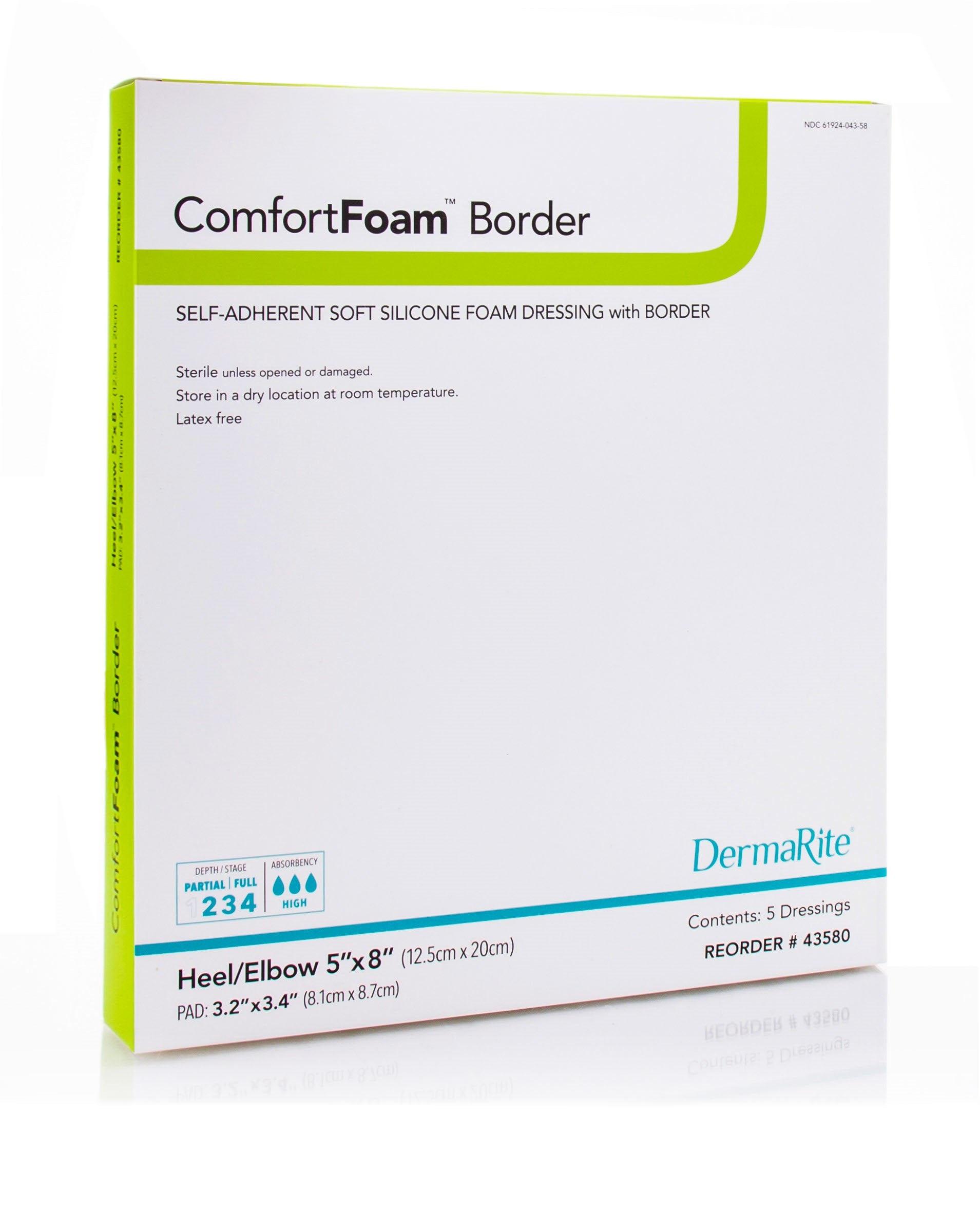 ComfortFoam Self-Adherent Soft Silicone Foam Dressing with Border, Heel/Elbow, 5" x 8". (Box of 5)