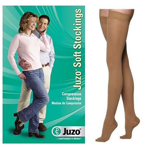 Juzo Soft Thigh-High with Silicone Border, 30-40, Full Foot, Short, Beige, Size 3 (Package of 2)