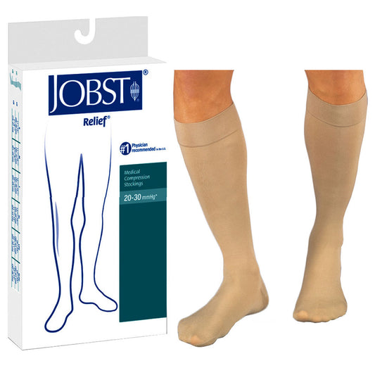 Relief Knee-High with Silicone Band, 20-30, Large, Closed, Beige