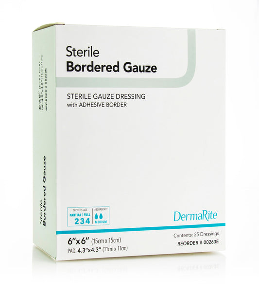 DermaRite Sterile Border Gauze with Adhesive Border, 6" x 6"