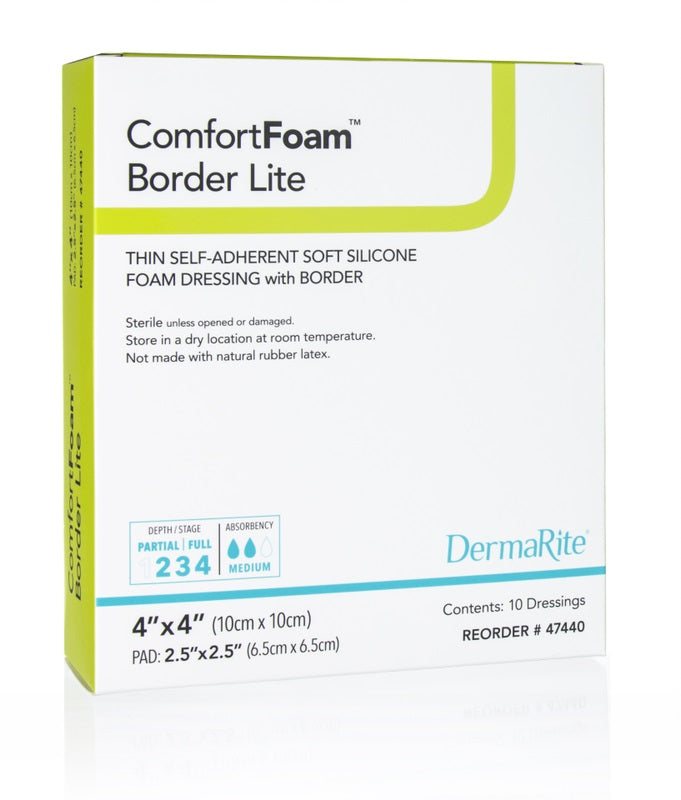 ComfortFoam Silicone Foam Border Lite Dressing, 4" x 4"