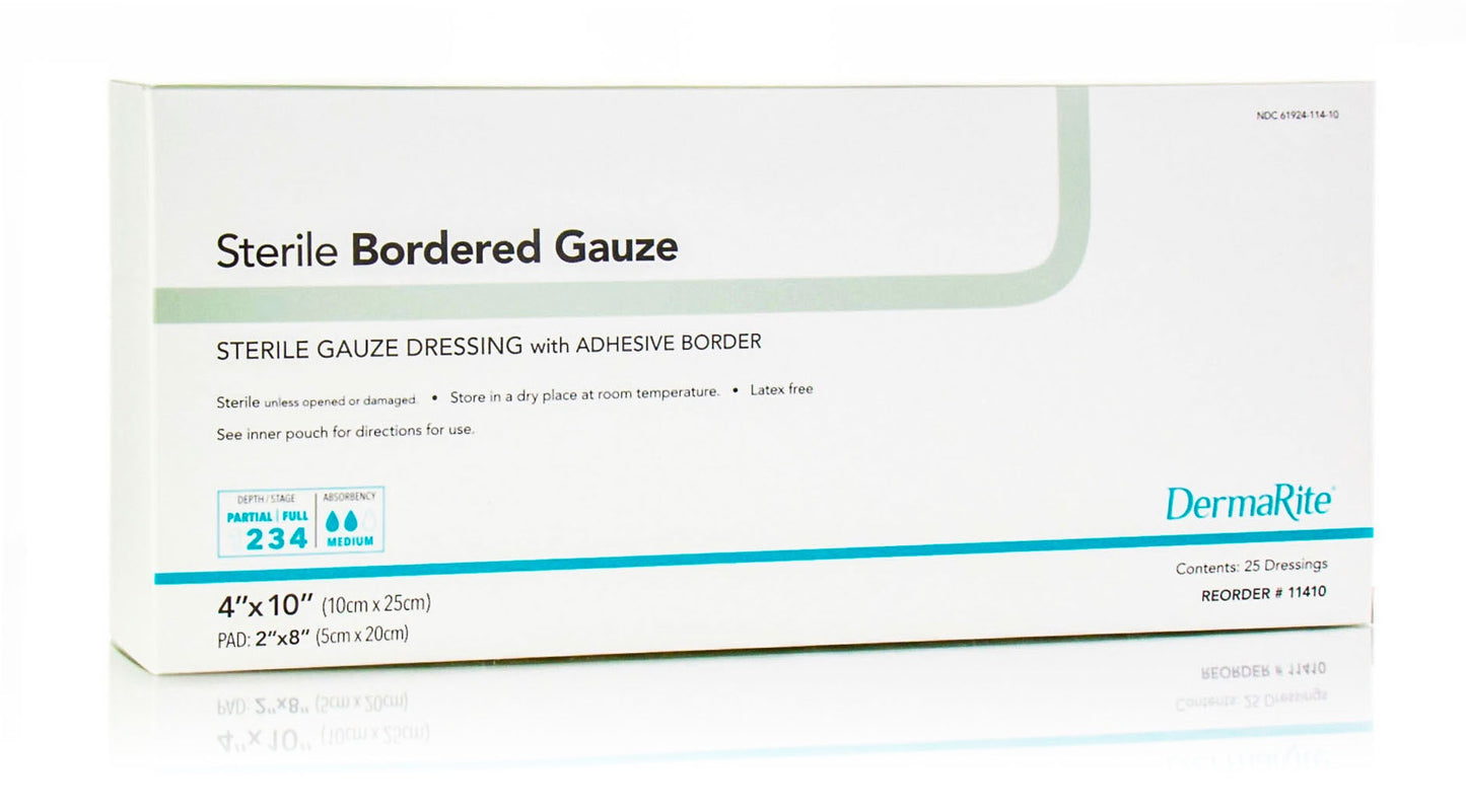 Sterile Bordered Gauze Dressing with Adhesive Border, 4" x 10" (Box of 25)