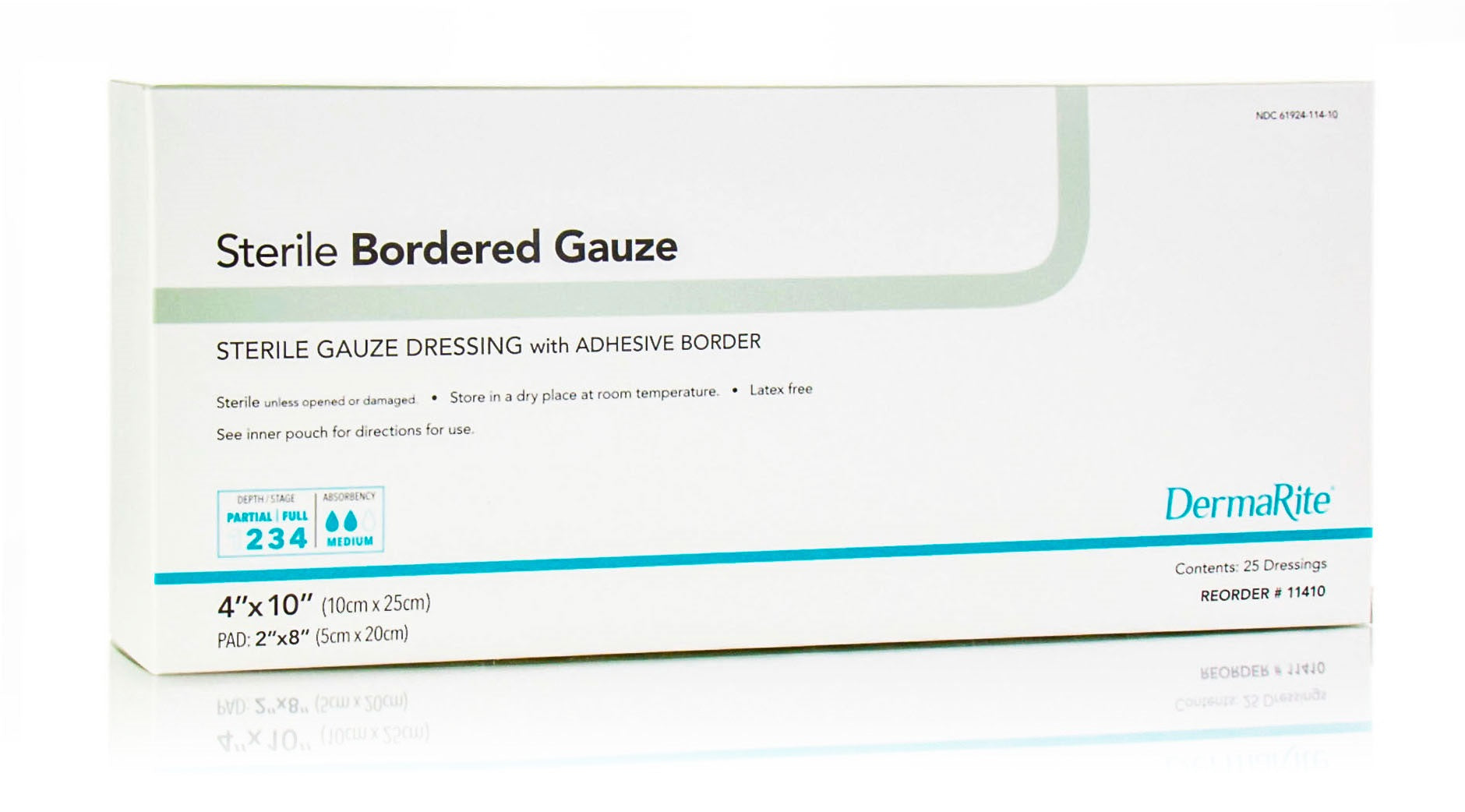 Sterile Bordered Gauze Dressing with Adhesive Border, 4" x 10" (Box of 25)