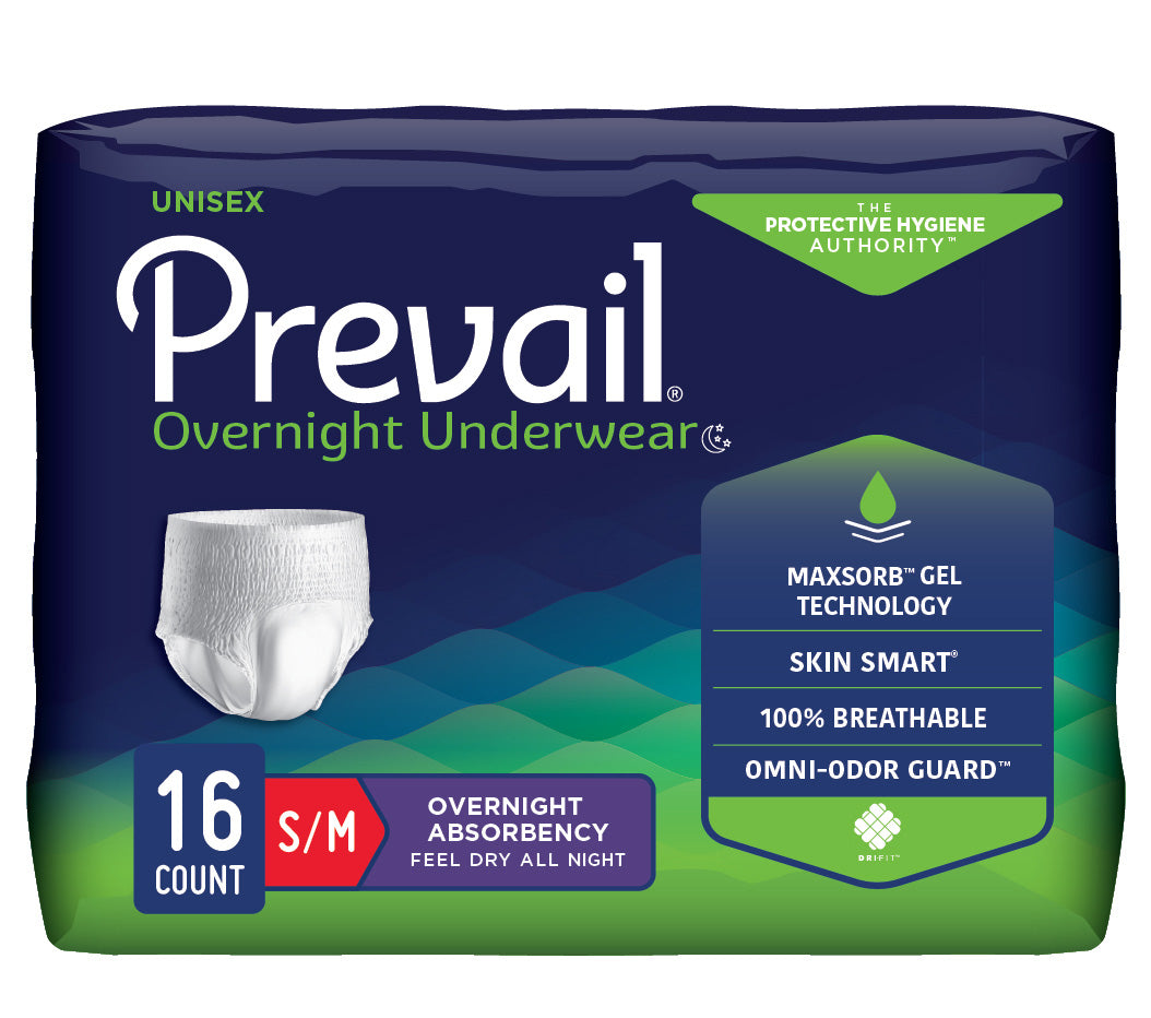 Prevail Unisex Overnight Underwear, Small/Medium, 34" x 46" - REPLACES  FQPMX512 & FQPWX512. (Case of 64)