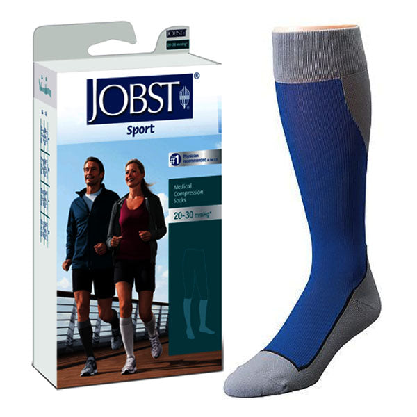 Jobst Sport Sock Knee-High, 20-30, Closed, Royal Blue/Grey, Medium