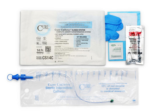 Cure Catheter Closed System Kit, Unisex, Coude Tip with Integrated 1500 mL Collection Bag, 14 FR