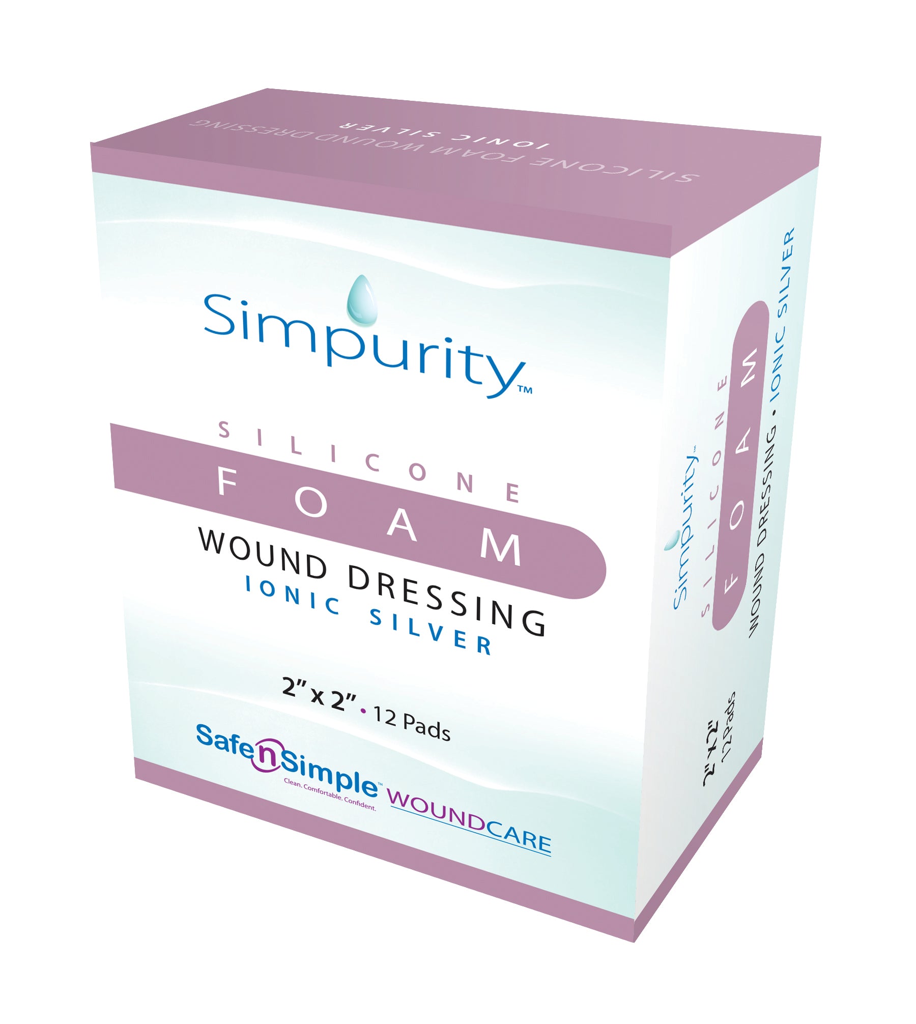 Simpurity Foam Wound Dressing Silver Silicone, 2" x 2" (Box of 12)