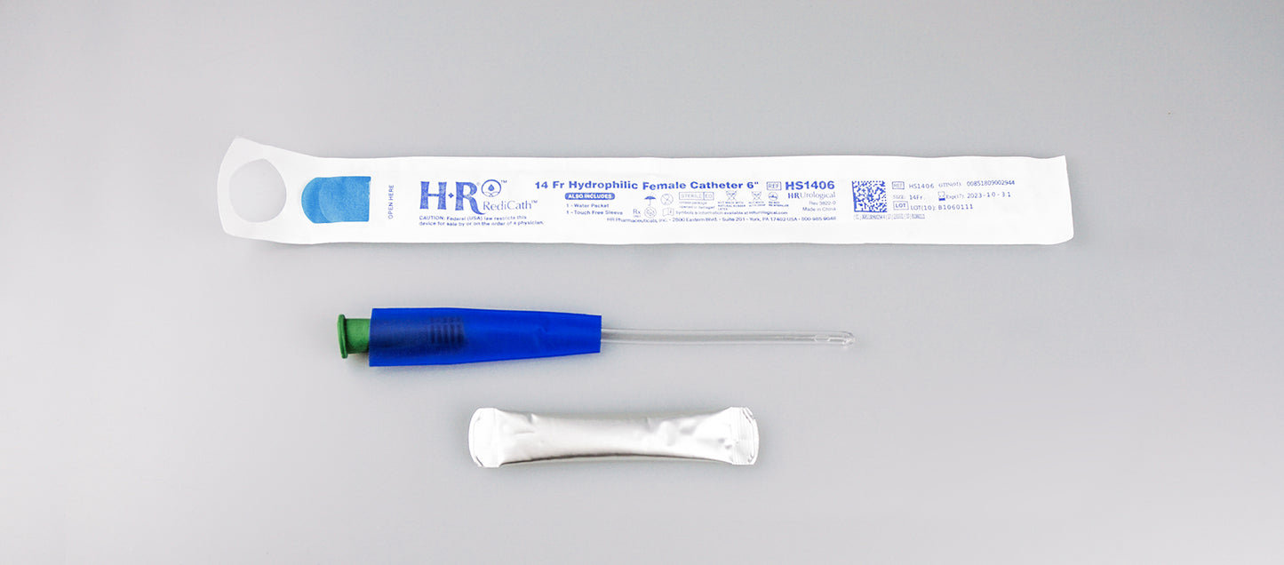 TruCath Hydrophilic Catheter with water bag and touch free sleeve, 14FR, 6" (Box of 30)
