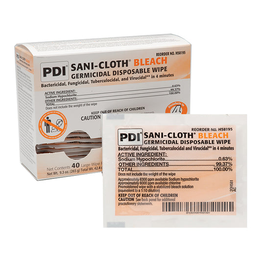 Sani-Cloth Bleach Germicidal Disposable Wipe, Large Individual Packet, 5 x 7