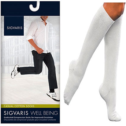 186C Casual Cotton Calf, 15-20mmHg, Men's, Size B, White