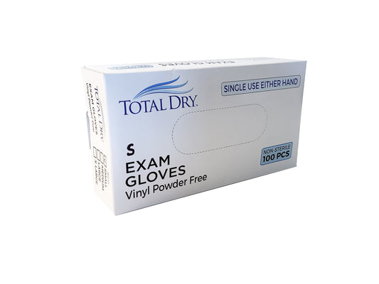 Total Dry Vinyl Powder-Free Exam Gloves, Small (Box of 100)