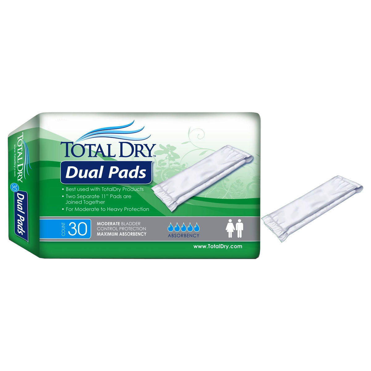 TotalDry Dual Pads, 11" Long (x2) (Package of 30)