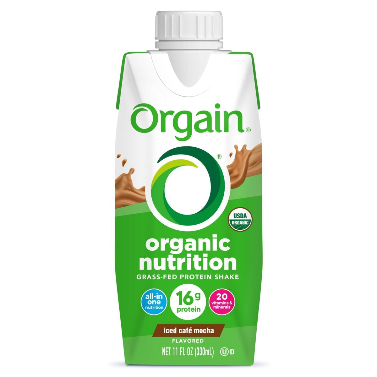 Orgain Organic Nutrition All-in-One Nutritional Shake, Iced Cafe Mocha, 11 fl oz (Case of 12)