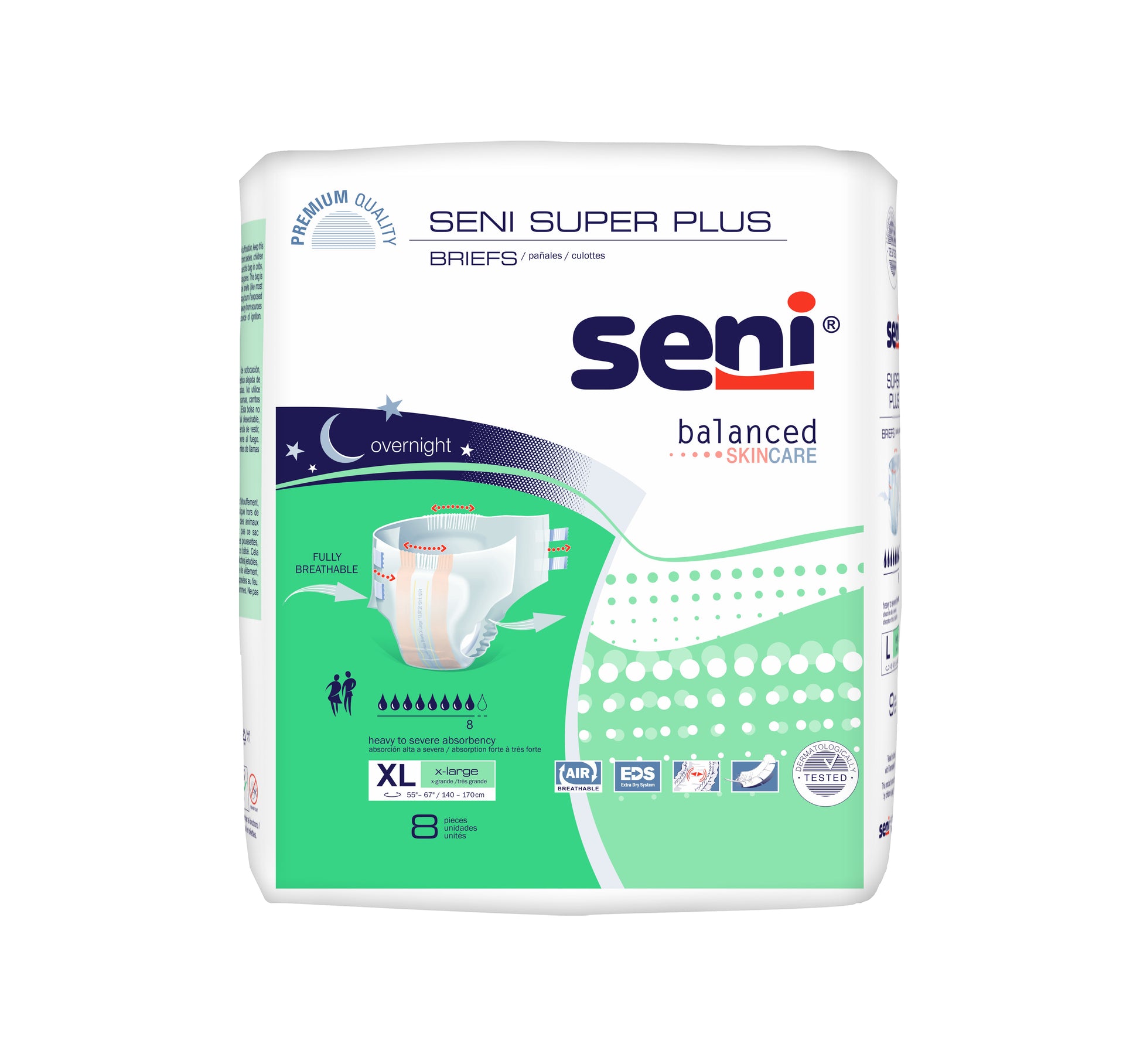 Seni Super Plus Briefs, Extra Large, 8 Count - 55" - 67" (Package of 8)