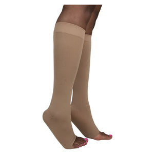 842C Style Soft Opaque Calf, 20-30mmHg, Open Toe, Medium, Long, Nude