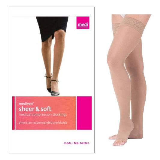 Sheer & Soft Thigh High with Silicone Top Band, 15-20, Open, Natural, Size 2