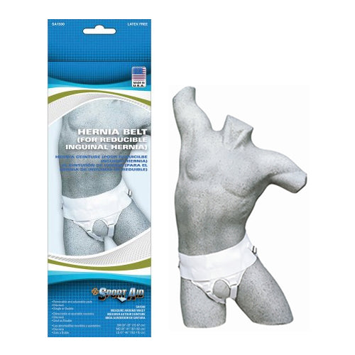 Sportaid Double Adjustable and Removable Hernia Truss, Men, White, Small