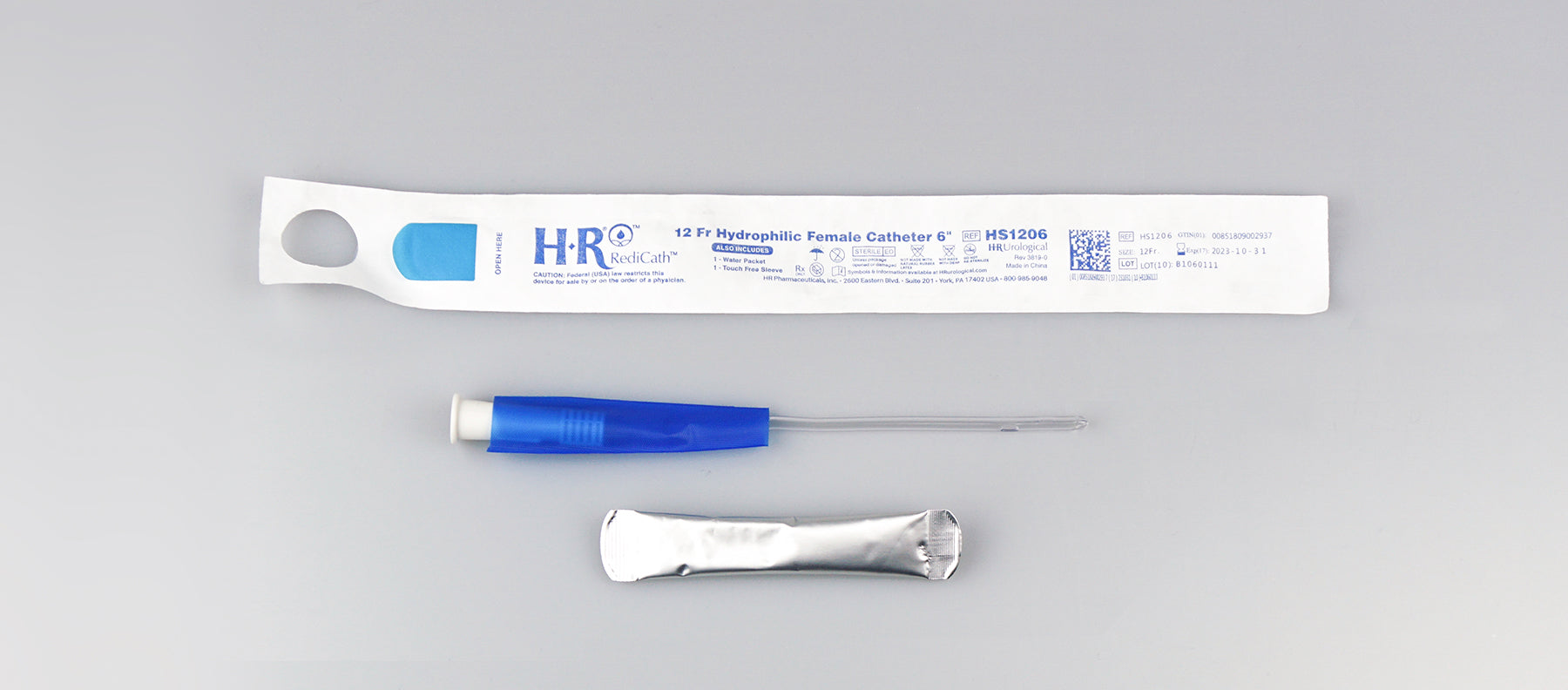 TruCath Hydrophilic Catheter with water bag and touch free sleeve, 12FR, 6" (Case of 300)