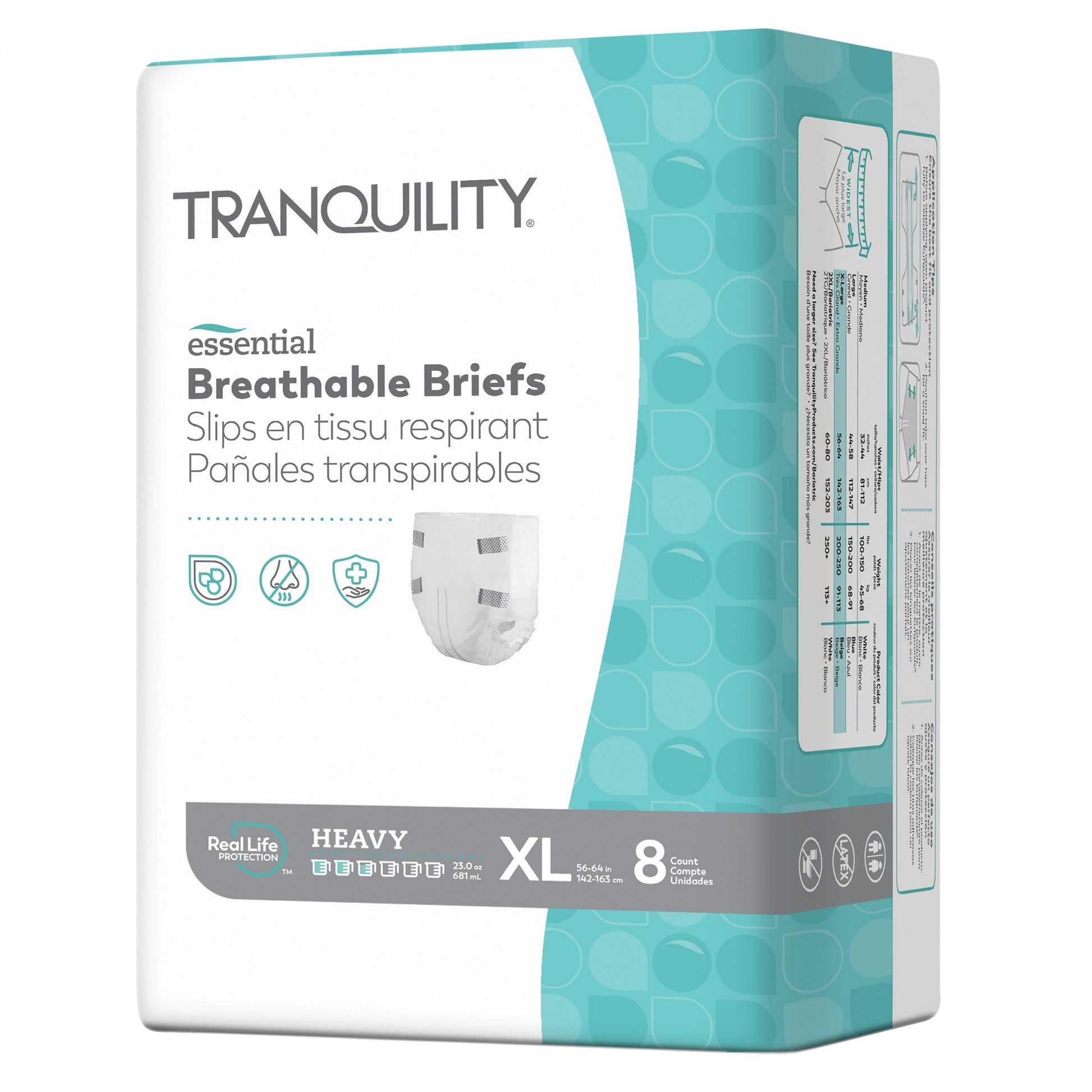 Tranquility Essential Breathable Briefs - Heavy, X-Large, 56" - 64", 200 - 250 lbs (Package of 8)