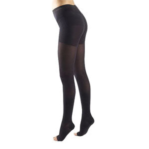 781P Style Sheer Pantyhose, 15-20mmHg, Open Toe, Large, Short, Black