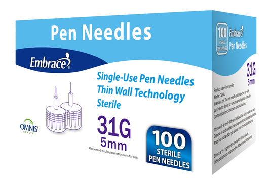 Embrace Pen Needles, 31G, 5mm, 100 ct (Box of 100)