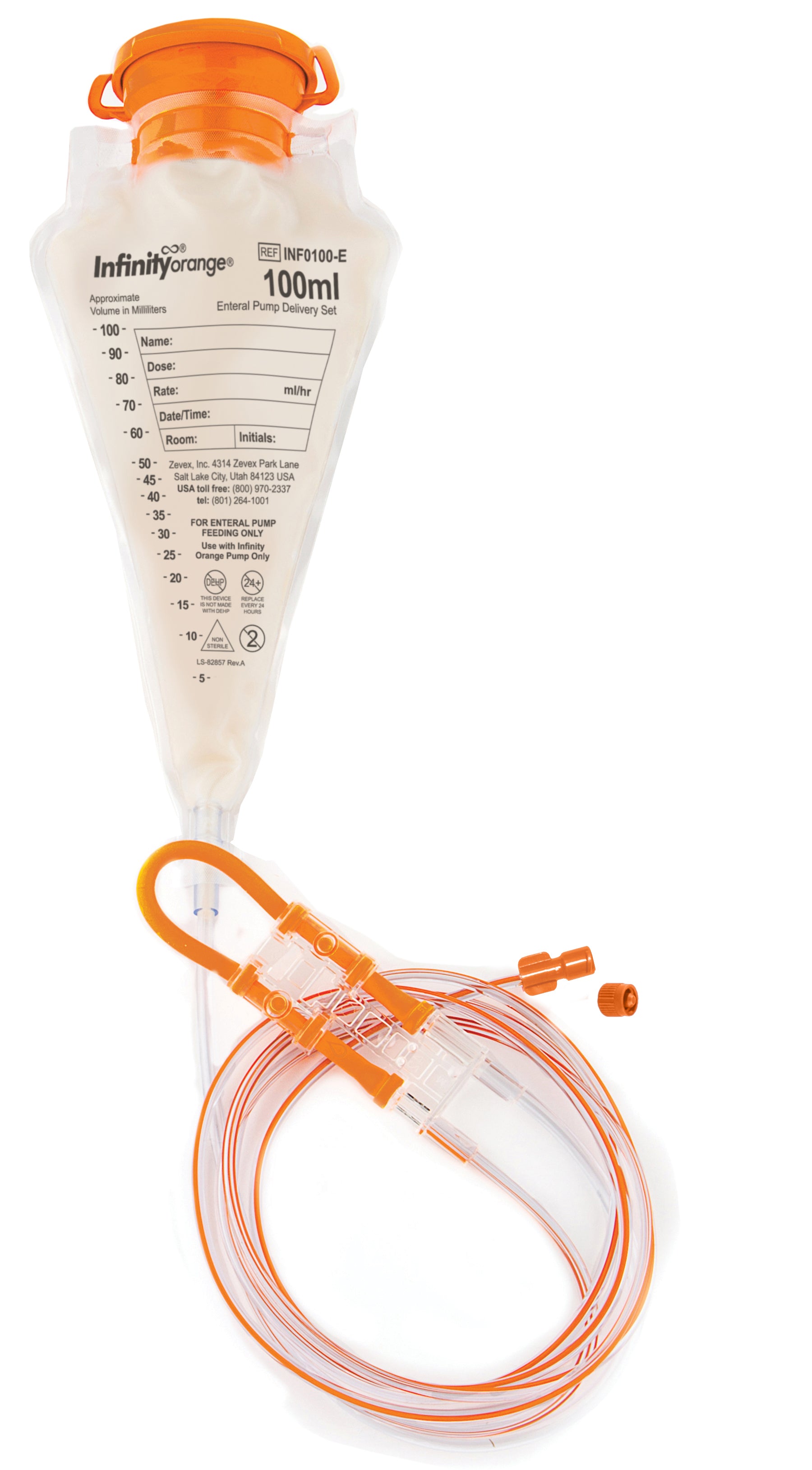 Infinity Orange 100mL Enteral Pump Delivery Set with ENFit Connector