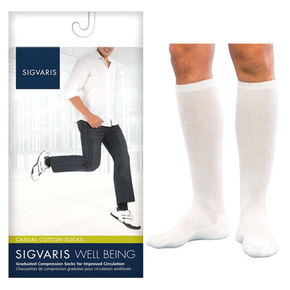 186C Casual Cotton Calf, 15-20mmHg, Men's, Size C, White
