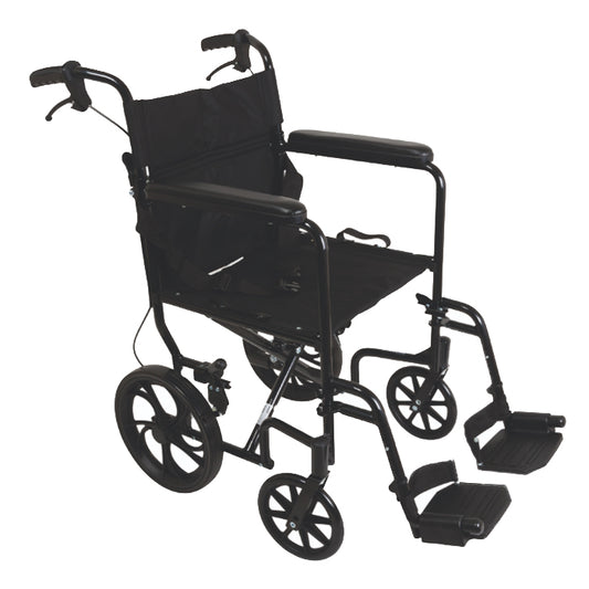 ProBasics Transport Chair Aluminum 19" with 12" Rear Wheels, Black