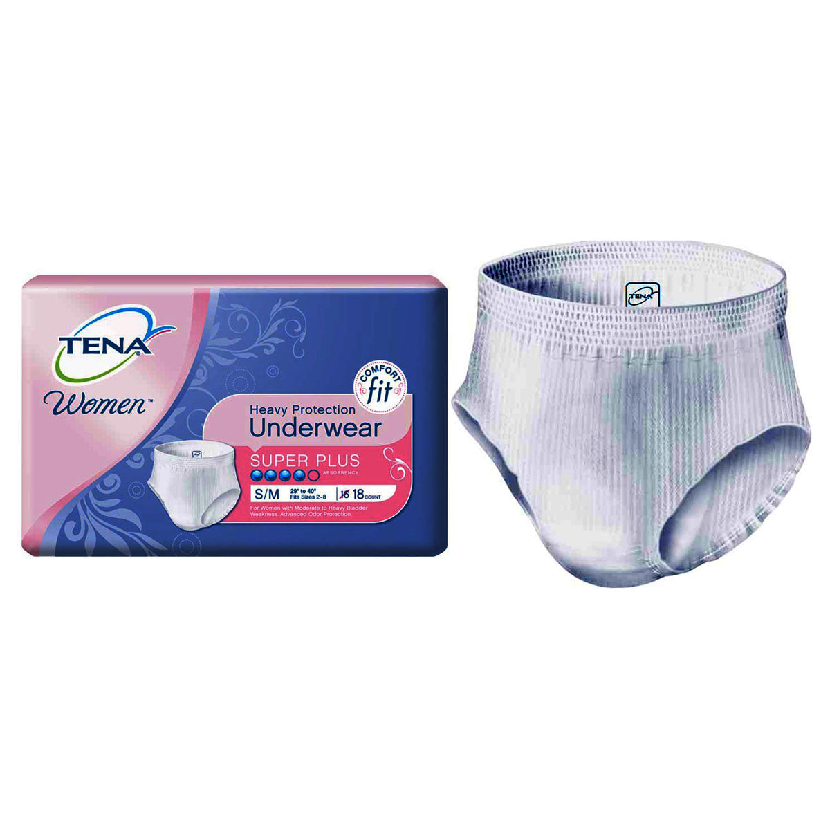 TENA Women Super Plus Protective Underwear S/M 29" - 40". (Package of 18)