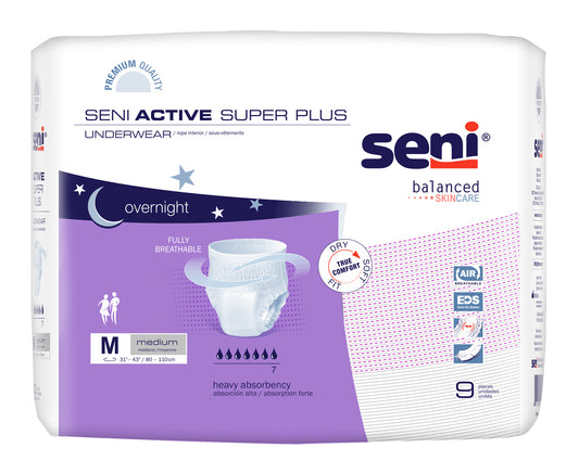 Seni Active Super Plus Pull-On Underwear, Medium, 9 Count - 31" - 43" (Package of 9)
