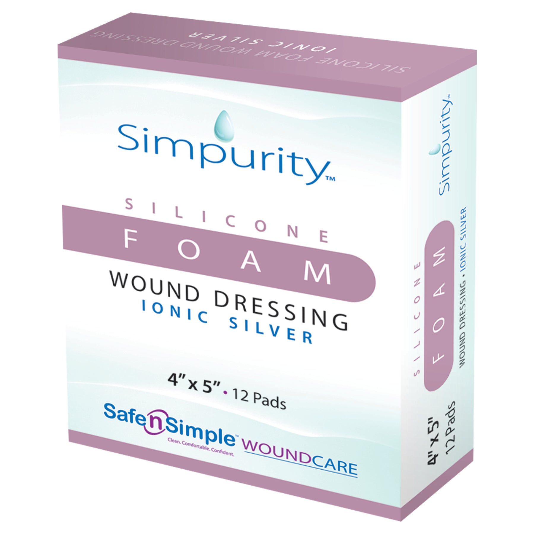Simpurity Foam Wound Dressing Silver Silicone, 4" x 5"