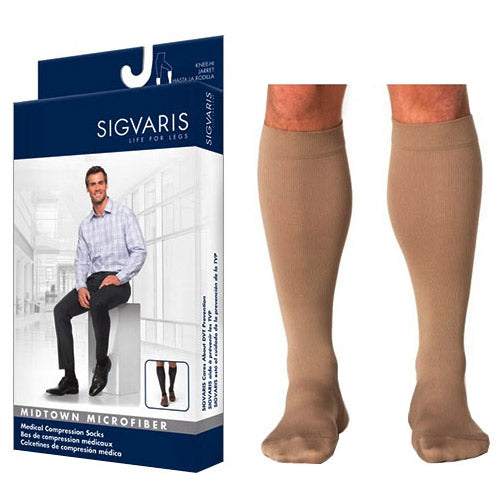 823C Style Microfiber Calf with Grip-Top, 30-40mmHg, Men's, Large, Long, Tan/Khaki