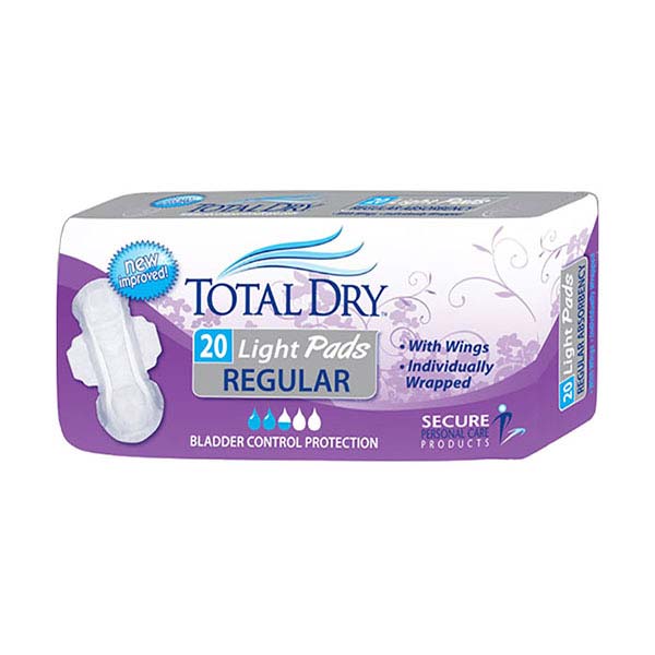 TotalDry Light Pads Regular, 10.75" Long (Package of 20)