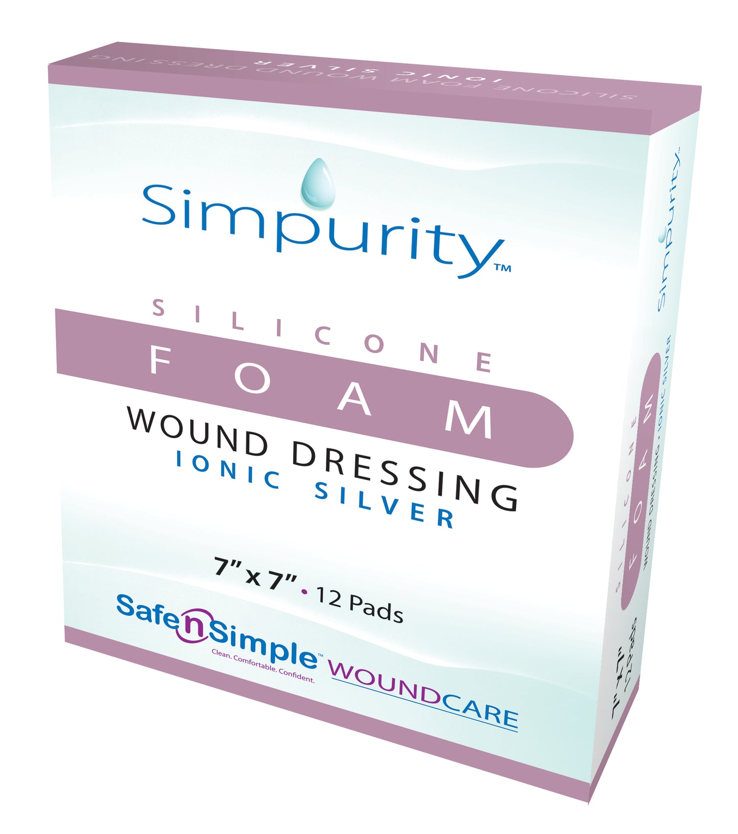 Simpurity Foam Wound Dressing Silver Silicone, 7" x 7"