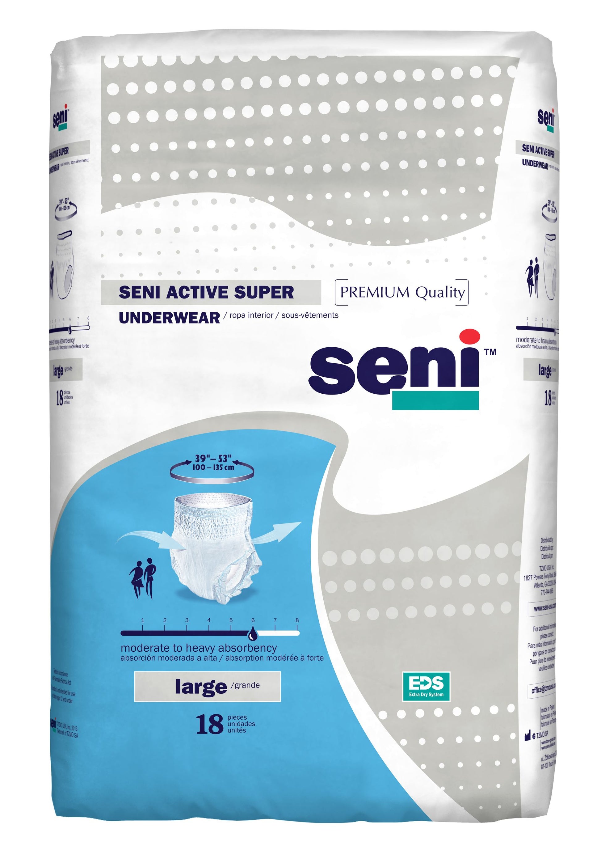 Seni Active Super Pull-On Underwear, Large - 39" - 53" (Package of 18)