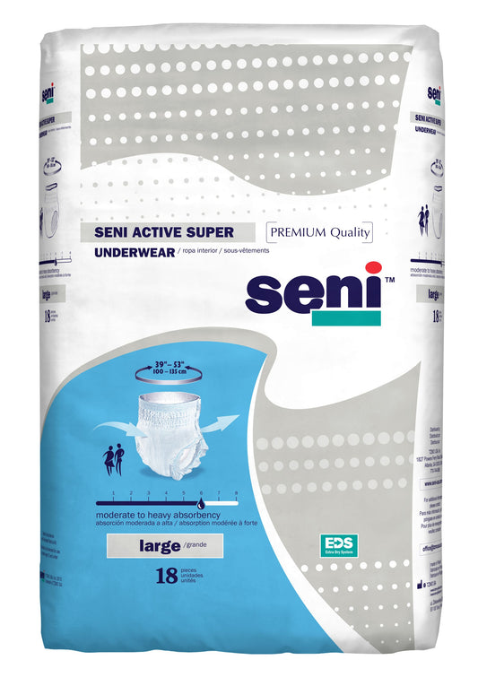 Seni Active Super Pull-On Underwear, Large - 39" - 53" (Package of 18)