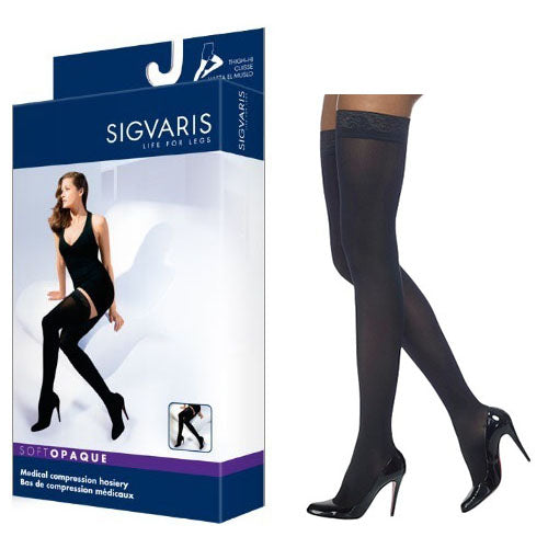 842N Style Soft Opaque Thigh, 20-30mmHg, Women's, Large, Long, Black (Package of 2)
